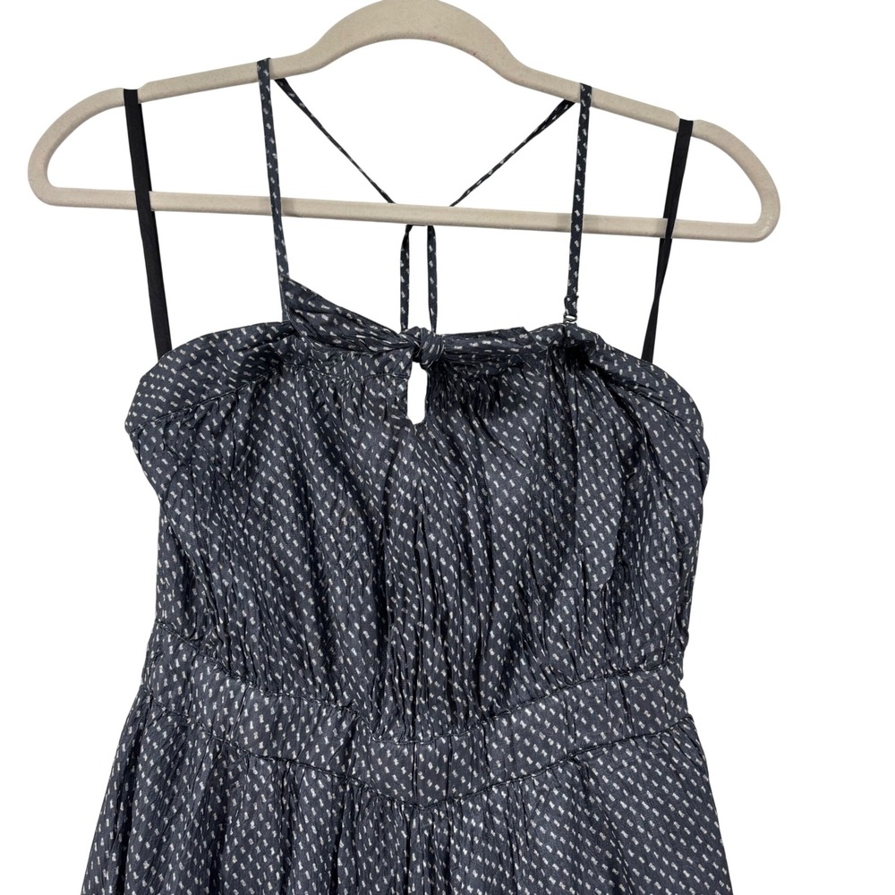 Gap Navy Blue Polka Dot Crinkle Silk Halter Handkerchief Hem Midi Dress Size 6 - Picture 2 of 15